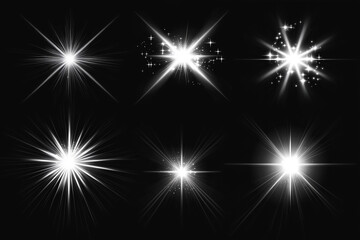 Poster - series of bright, white, glowing stars. The stars are all different sizes and are scattered throughout the image. Scene is one of excitement and wonder, as the stars seem to be twinkling