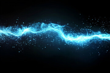 Poster -  long, blue line of light with a lot of sparkles. The light is bright and vibrant, and the sparkles add a sense of movement and energy to the scene. The blue color of the light is striking
