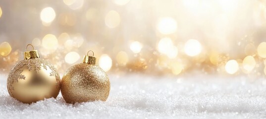 Canvas Print - Christmas Background with Golden Decorations and Snow.