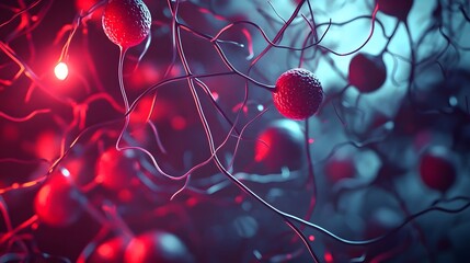 Leinwandbilder - Glowing Red Neural Network Synaptic Connections Abstract Digital Futuristic Brain Anatomy Neurons Cerebral Cortex Electric Impulse Transmission Pathway Science Technology Concept
