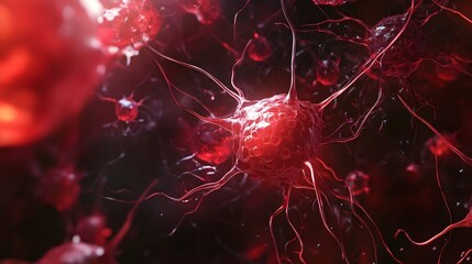 Poster - Glowing red neurons illuminating an intricate molecular network visualizing the complex structure and connectivity of the nervous system