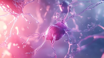 Poster - Glowing vibrant colorful neural network synapse digital anatomical structure representing complex electrical communication and information processing in the brain