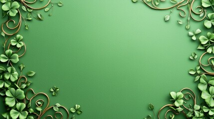 Wall Mural - A vibrant green background adorned with swirling vines and clovers, creating a fresh and lively decorative border.