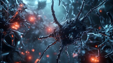 Aufkleber - Intense Firing of a Neuron Network in the Brain with Glowing Synaptic Connections   Abstract Conceptual Image Depicting the Complex Neural Processes and Electrical Impulses within the Human Cerebral