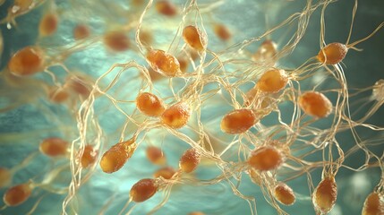 Poster - Intricate abstract patterns and dynamic cellular structures resembling microscopic organic forms creating a futuristic and scientific digital art composition