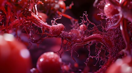 Leinwandbilder - Intricate and Vibrant Red Organic Botanical Patterns and Textures with Natural Fractal like Structures Resembling Leaves or Petals