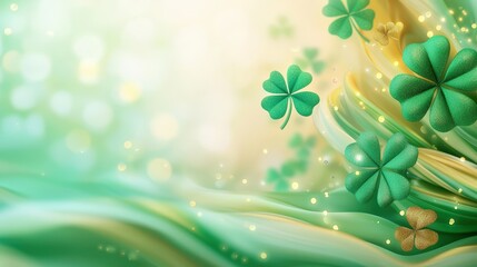 Wall Mural - A serene image featuring green clovers on a soft, glowing background, evoking a sense of tranquility and luck.