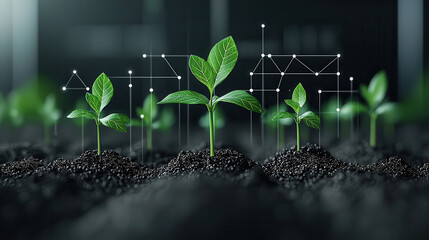 Poster - Growing plants with digital data visualization in futuristic environment