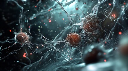 Poster - Intricate neural network with firing synapses and electrical impulses visualized through a high powered microscopic the complex communication and connectivity within the nervous system