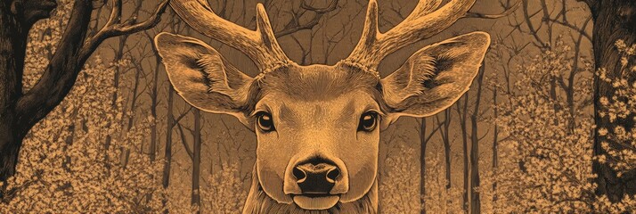 Aufkleber - Intricate engraved deer portrait in sepia tones with space for personalized text. Generative AI