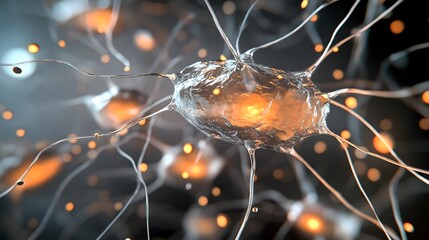 Fototapete - Intricate Neural Network of the Brain Showcasing Electrical Impulses and Synaptic Signaling  Close up view of the complex network of neurons dendrites