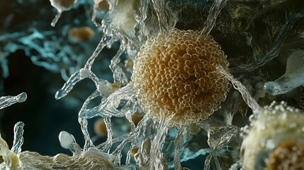 Fototapete - Magnified microscopic view of an intricate organic cellular structure and natural patterns in a biological sample  This close up