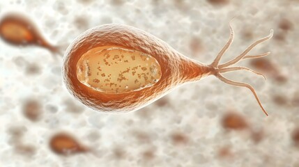 Fototapete - Magnified view of a microscopic flagellate protozoa a single celled aquatic microorganism captured during a scientific research experiment or laboratory observation of a microbiological sample