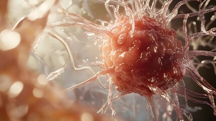 Poster - Magnified view of cancerous tumor cells under a microscope showing the intricate cellular structure and texture  This medical science image can be used for research diagnosis