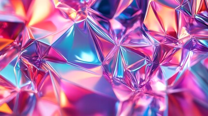 Poster - Mesmerizing abstract background with dazzling prismatic geometric crystal shapes in a kaleidoscope of vibrant holographic colors digital 3D with futuristic and psychedelic visual effects