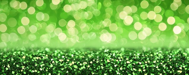 Poster - a shimmering green background with soft bokeh lights, creating a vibrant and festive atmosphere.