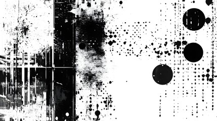 Poster - Mesmerizing Abstract Monochrome Splatter and Geometric Shapes Digital Art Background  Dynamic energetic and visually captivating