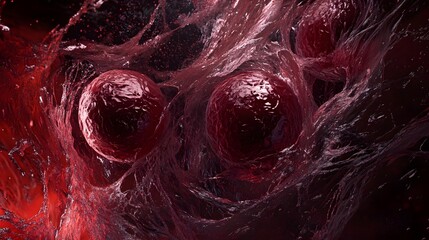 Fototapete - Mesmerizing abstract texture with organic fluid and cellular patterns that resemble a microscopic view of biological structures or molecular processes  The vivid colors granular texture