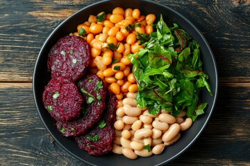 Wall Mural - Colorful healthy beetroot, beans and salad bowl ready to eat on rustic table