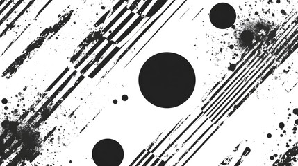 Poster - Mesmerizing Black and White Abstract Grunge Textural Background with Geometric Patterns and Splattered Brushstrokes  Dynamic and modern graphic design with a high contrast minimal and aesthetic