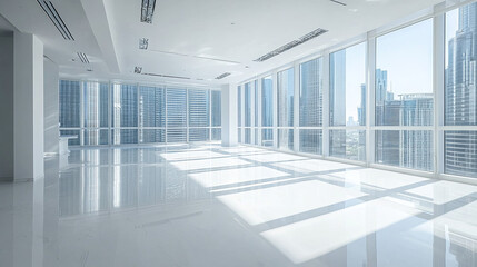 Poster - empty office with large windows on ceiling and floor. room interior in white colors. internal struct