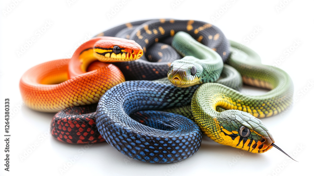 Snakes, tropical serpents isolated on white background. Black mamba ...
