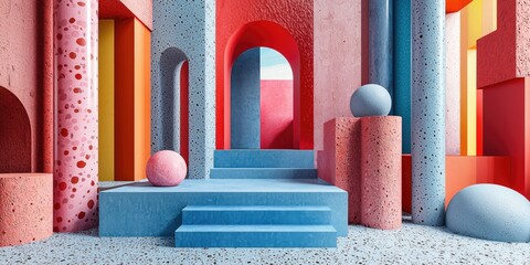Leinwandbilder - An abstract scene that integrates 3D patterns into a refined composition, blending diverse forms and colors to achieve a modern and engaging visual effect.