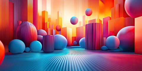 Aufkleber - An abstract design showcasing 3D effects, blending various shapes and colors to create a visually refined and engaging composition that emphasizes the allure of three-dim