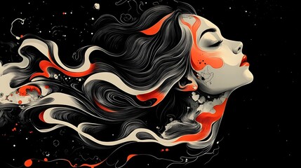 Poster - Mesmerizing Ethereal Female Portrait in Swirling Cosmic Dreamscape