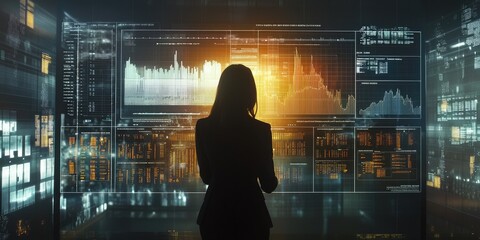 Aufkleber - Financial analyst reviewing economic model data on a digital platform, with clear visualizations and performance metrics in a modern interface.