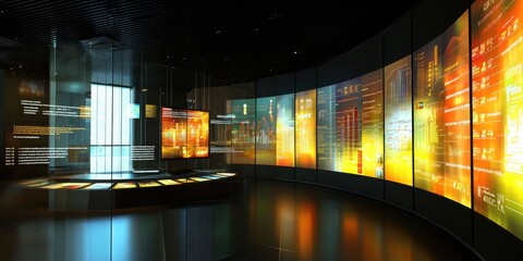 Fototapete - Financial advice session with interactive visuals and precise data points in a professional setting.