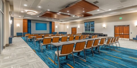 Fototapete - Stylish meeting space with flexible seating, high-tech presentation tools, and a professional setting.