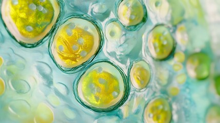 Aufkleber - Mesmerizing Fluid Spheres in a Teal and Yellow Abstract Composition   Captivating Macro Close up of Organic Bubble like Shapes in a Vibrant Futuristic Design