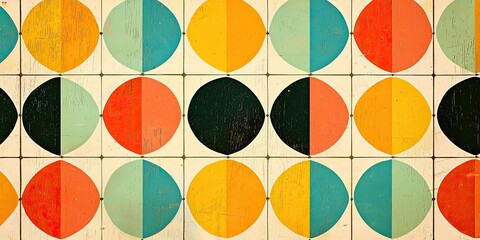 Leinwandbilder - High-resolution shot of vintage geometric patterns with bold colors and repeating shapes, ideal for nostalgic retro designs.