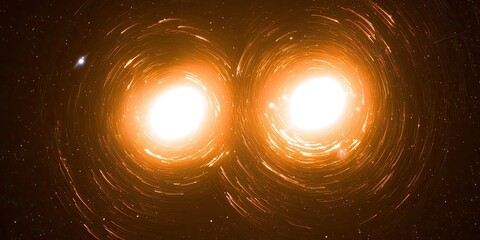 Aufkleber - a binary star system, with both stars orbiting their common center of mass, showing the interaction of massive bodies.