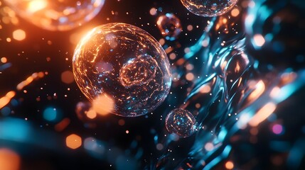Leinwandbilder - Mesmerizing Glowing Orb Fractal Backdrop with Ethereal Cosmic Energy and Dazzling Luminous Patterns  Vibrant and dynamic abstract digital art with swirling shimmering particles creating a futuristic