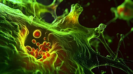Poster - Mesmerizing Microscopic Structures Reveal the Vibrant Beauty of the Unseen Digital Universe  This abstract and futuristic image showcases the intricate