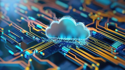 Fototapete - a cloud architecture layout, revealing intricate layers of services, data storage solutions, and networking structures.