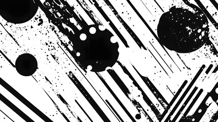 Aufkleber - Mesmerizing monochrome abstract geometric art pattern design with dynamic fluid lines dots and splashes of contrasting black and white tones creating a bold striking