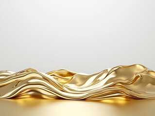 Poster - an otherworldly desert with sand dunes that appear to be made of shifting liquid gold, surreal refle