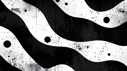 Poster - Mesmerizing Monochrome Cosmos Fluid Abstract Splatter and Blot Composition with Dynamic Waves Curves and Ethereal Celestial Elements