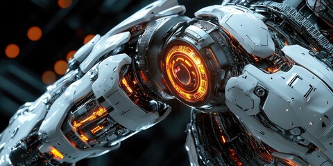 Aufkleber - Cyberpunk-inspired robotic tech, showcasing intricate mechanical design, glowing circuits, and a high-tech, dystopian setting.