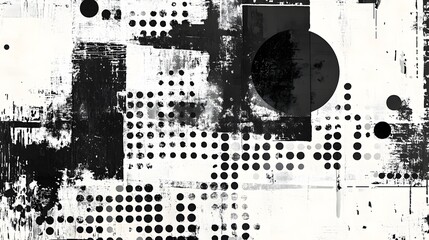 Poster - Mesmerizing Monochrome Minimalist Abstract Geometric Pattern Composition with Grunge Textures Digital Art and Experimental Design