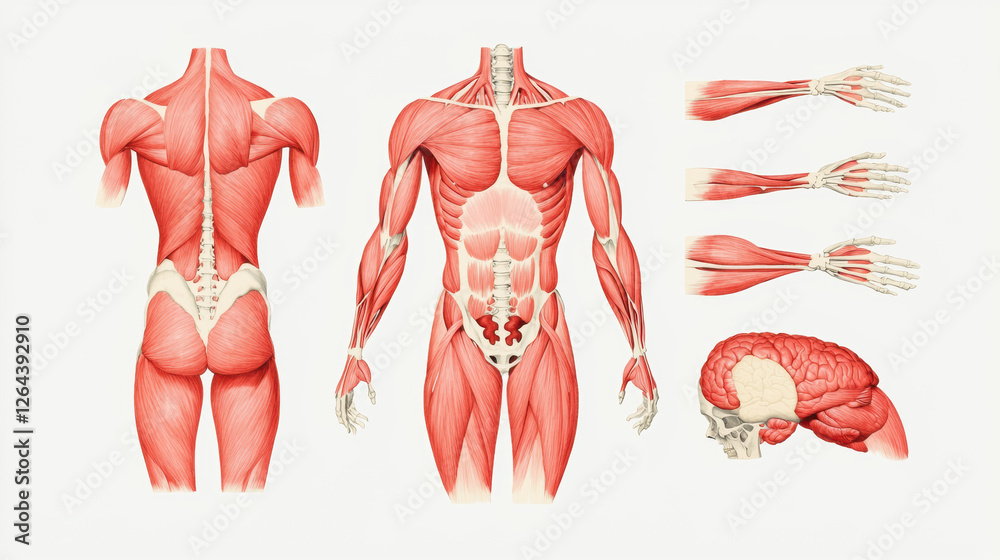 Anatomical drawing of human muscle system showcasing detailed muscle ...