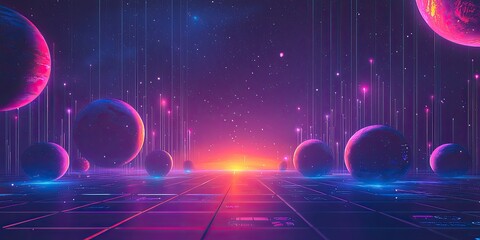 Poster - A futuristic design featuring space-themed tech elements, with glowing holograms, interactive star maps, and sleek data panels.