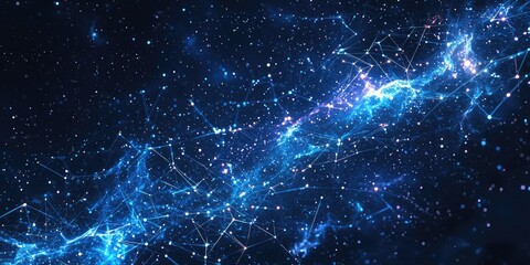 Poster - A futuristic design with space-themed tech elements, glowing holograms, interactive star maps, and sleek data panels.