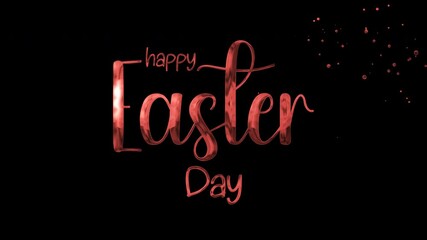 Animated Words happy easter day in gold. Festive holiday text design on a greeting card, social media post, or website banner.