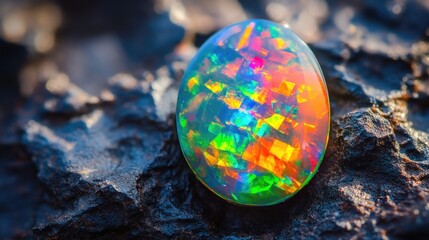 Poster - A high-resolution shot of an oval-cut black opal glowing with deep green and blue shades.