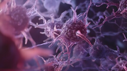 Poster - Microscopic Closeup of Organic Cellular Structures Viewed Under a Laboratory Microscope in Vibrant Shades of Purple and Pink  Conceptual Science and Medical Research Background