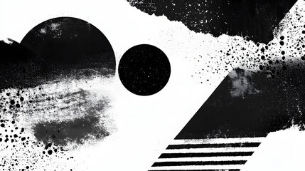 Poster - Minimalist abstract composition featuring dynamic geometric shapes and patterns in dramatic black and white tones  The design showcases clean lines symmetry and a striking moody aesthetic